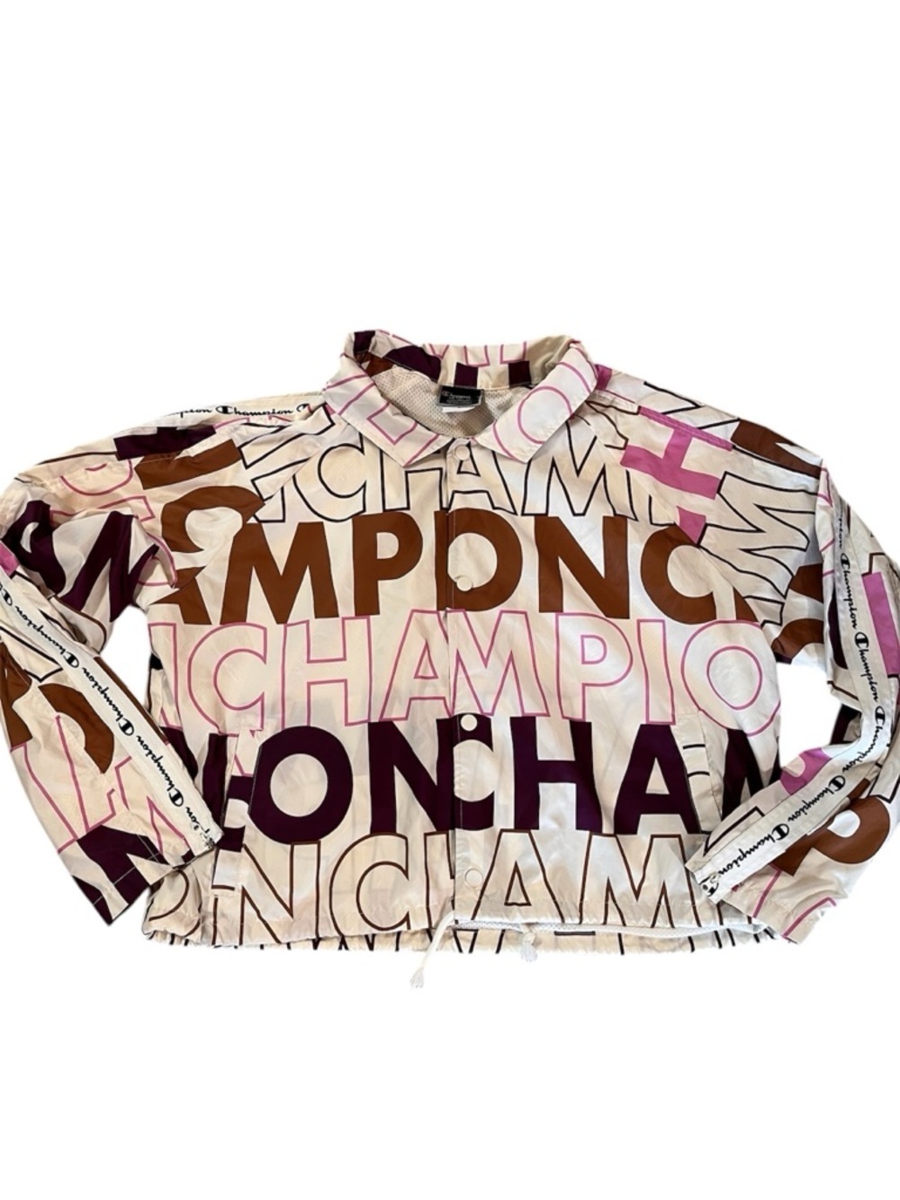 Champion Multicolor All-Over Logo Windbreaker - Cream, Brown, Pink, Burgundy 2X
